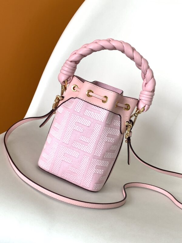 Fendi Mon Tresor Mini FF Embroidered Bucket Bag - Pink - Image 5